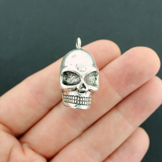 Skull Antique Silver Tone Charms 3D - SC4085