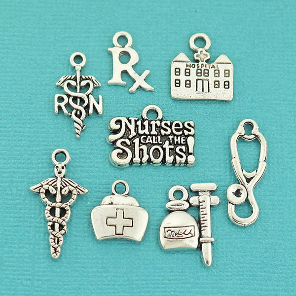 Nurse Charm Collection Antique Silver Tone 8 Different Charms - COL012