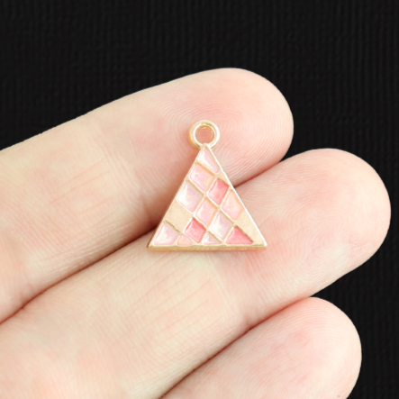 6 breloques en émail doré triangle rose - E1502