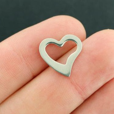 10 Heart Connector Silver Tone Stainless Steel Charms 2 Sided - MT395