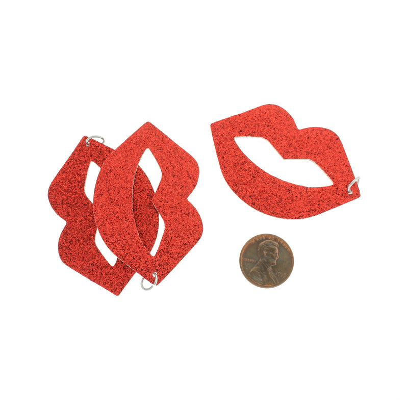 Pendentifs Simili Cuir - Lèvres Rouges - 2 Pièces - LP166