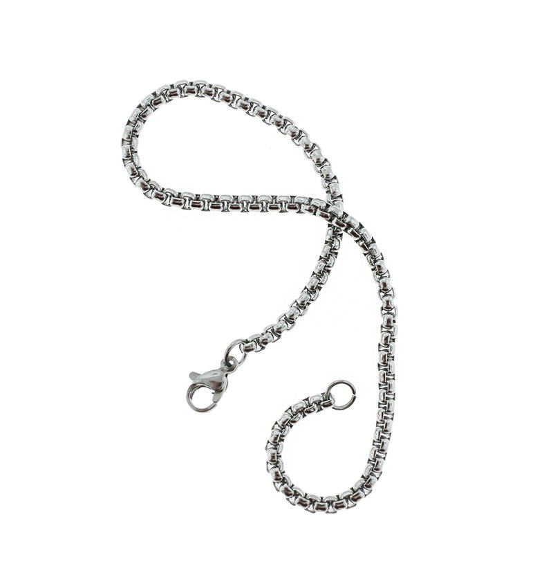Stainless Steel Box Chain Bracelets 9" - 3mm - 5 Bracelets - N562