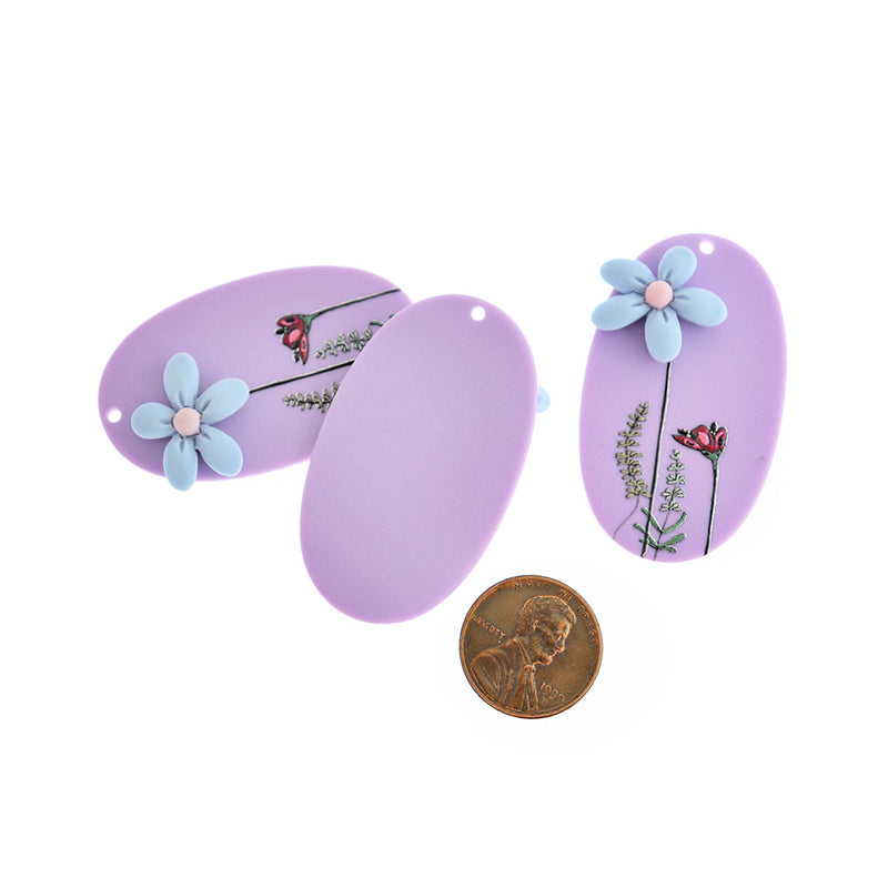 2 Purple Floral Acrylic Charms - K596