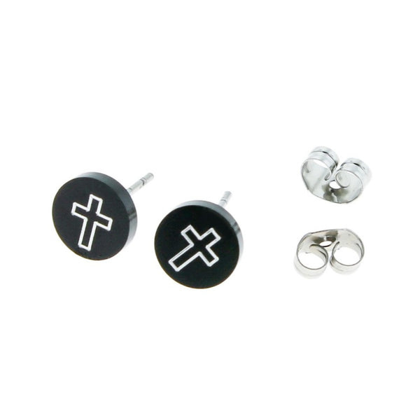 Stainless Steel Earrings - Cross Studs - 8mm x 8mm - 2 Pieces 1 Pair - ER010