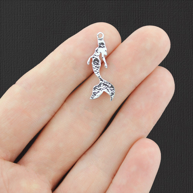 2 Mermaid Silver Tone Charms With Inset Rhinestones - SC6953