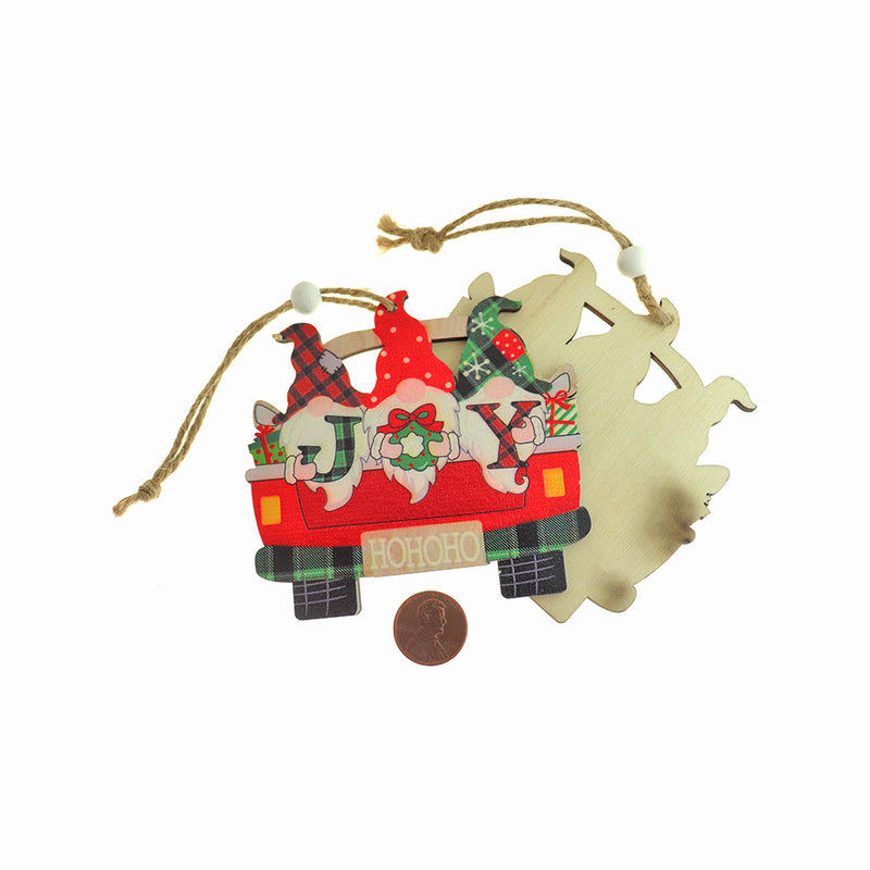 Joy Gnomes in Car Natural Wood Charm - WP306