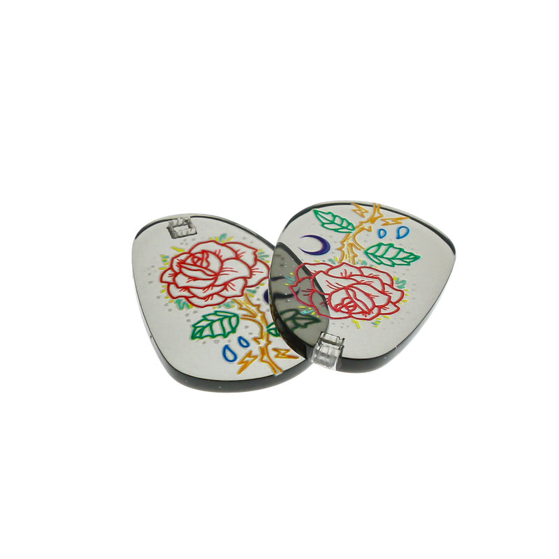 2 breloques en acrylique avec contour de fleur de rose - K017