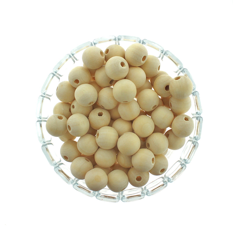 Round Natural Wood Beads 12mm -16mm - Choose Your Size - Unfinished Wheat - 50 Beads - BD1044