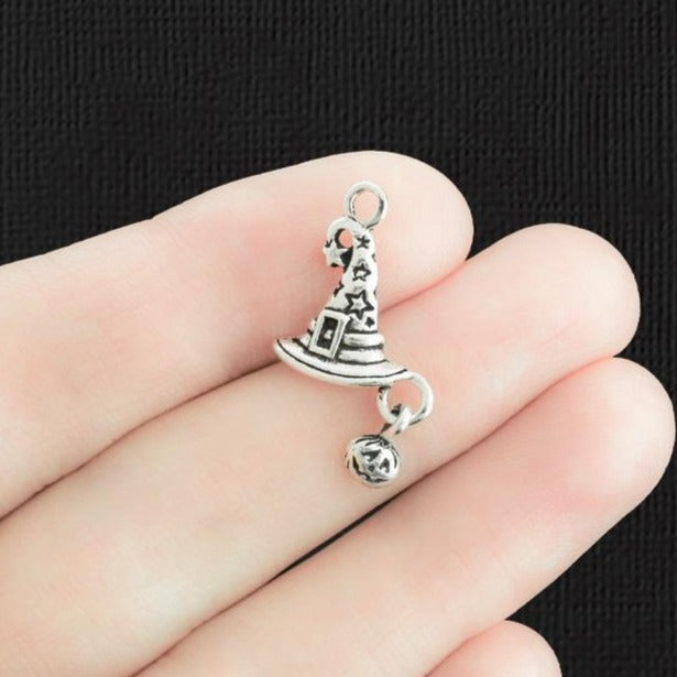 8 Witch Hat Antique Silver Tone Charms - SC1112