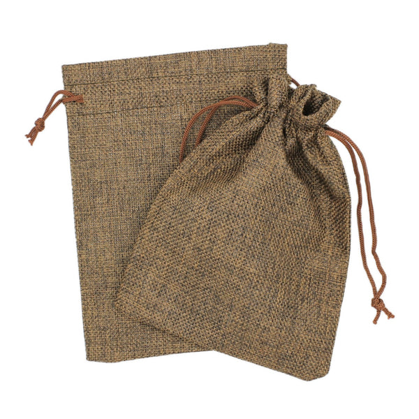 2 Drawstring Bags 18cm x 13cm Brown Pouch - TL098