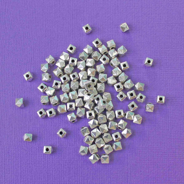 Faceted Spacer Beads 5mm x 5mm - Silver Tone - 50 Beads - FD446