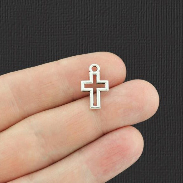 20 Cross Antique Silver Tone Charms 2 Sided - SC262