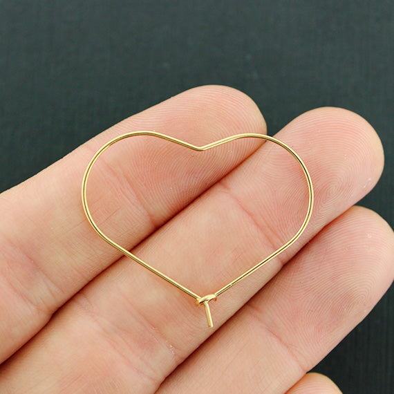 Heart Gold Brass Earring Wires - Wine Charms Hoops - 30mm x 36mm - 2 Pieces 1 Pair - BR111