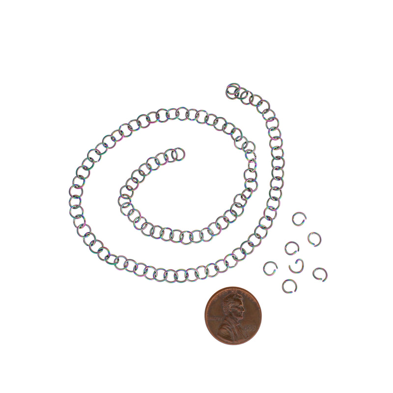 Anneaux de jonction en acier inoxydable galvanisé arc-en-ciel 5 mm x 0,8 mm - Calibre 20 ouvert - 20 anneaux - SS105