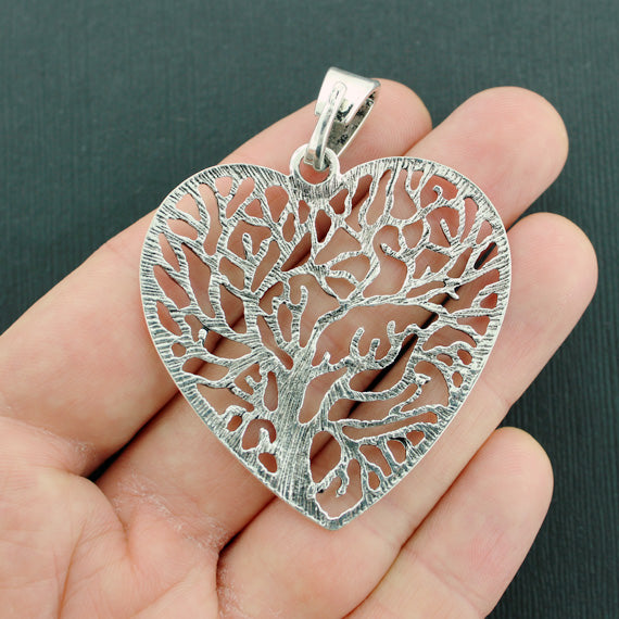 BULK 5 Heart Tree of Life Antique Silver Tone Charms - SC3081