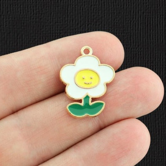 4 Flower Gold Tone Enamel Charms - E963