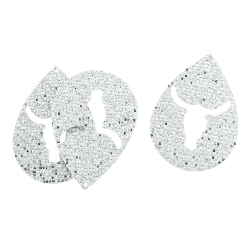 Imitation Leather Teardrop Pendants - Bull Silver Sequin - 2 Pieces - LP190
