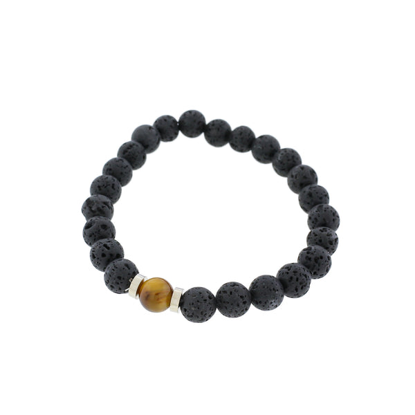 Bracelet rond en perles de lave 72 mm - Perle en oeil de tigre - 5 bracelets - BB261