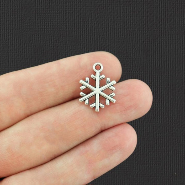 12 Snowflake Antique Silver Tone Charms 2 Sided - SC4297