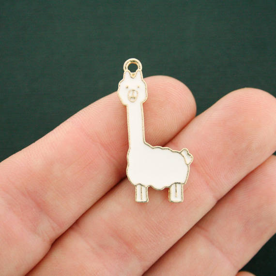 4 Llama Gold Tone Enamel Charms - E566