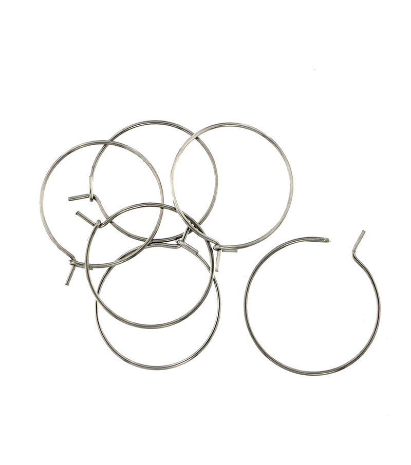 Fils de boucles d'oreilles en acier inoxydable argenté - Cerceaux à breloques de vin - 20 mm - 20 pièces 10 paires - FD792