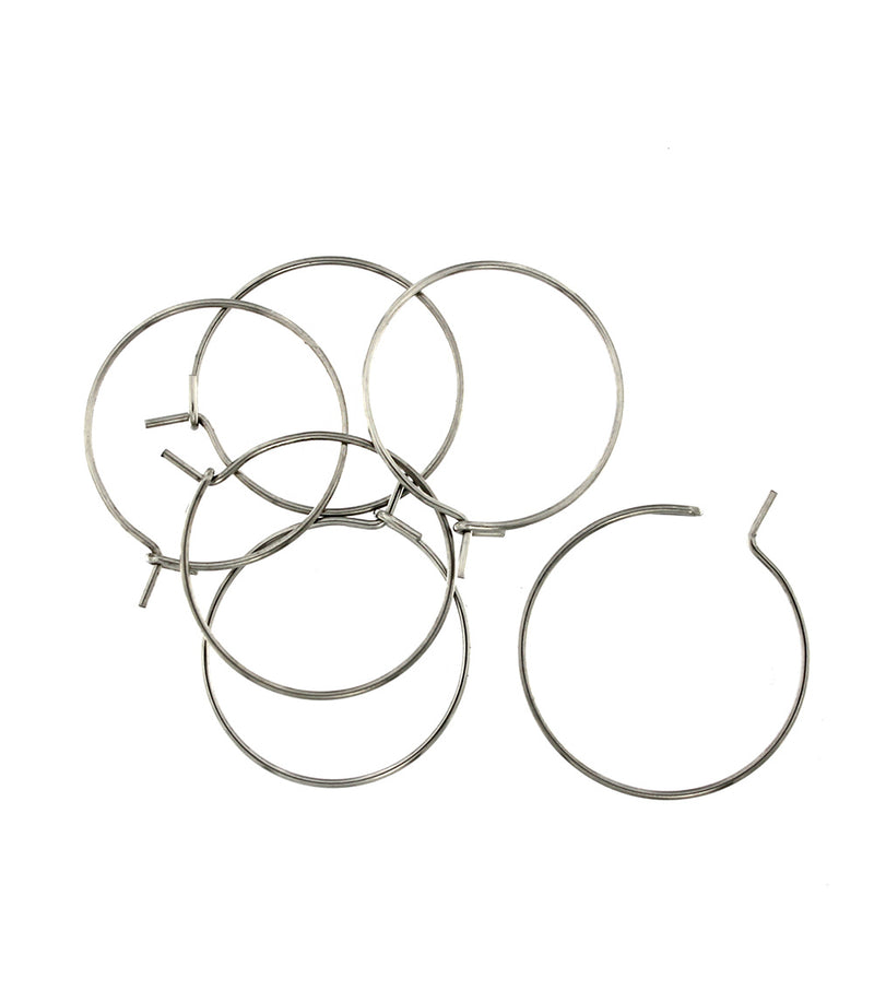 Silver Tone Stainless Steel Earring Wires - Wine Charms Hoops - 20mm - 20 Pieces 10 Pairs - FD792