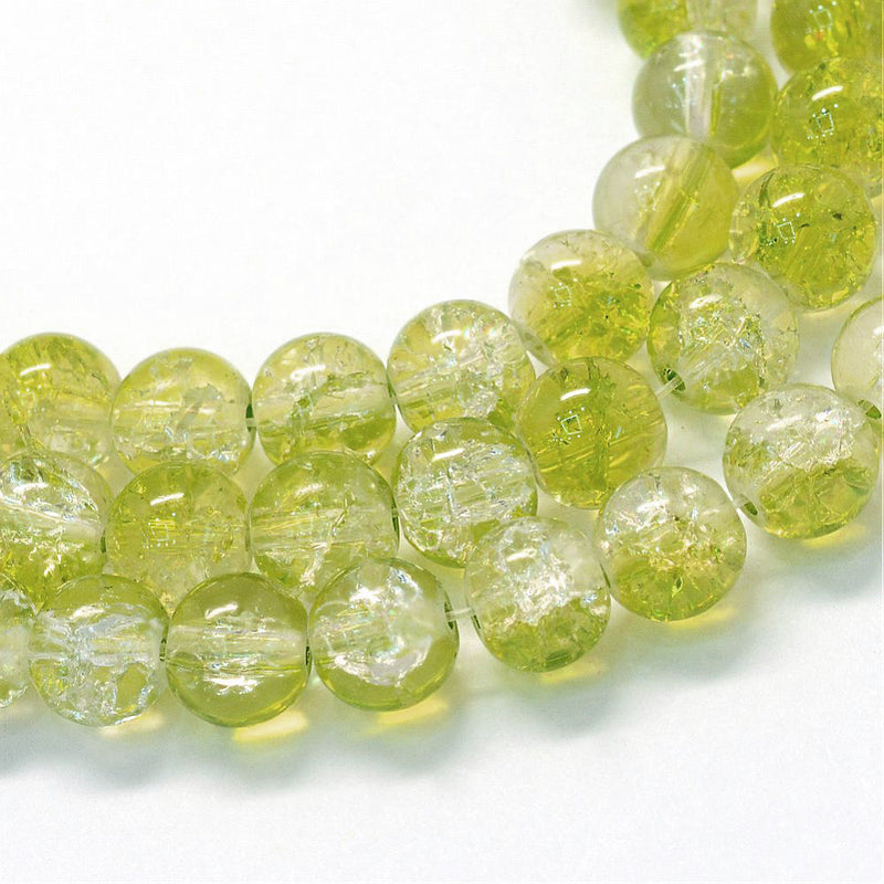 Round Glass Beads 5mm - Spring Green and Clear Crackle - 1 Strand 210 Beads - BD1374