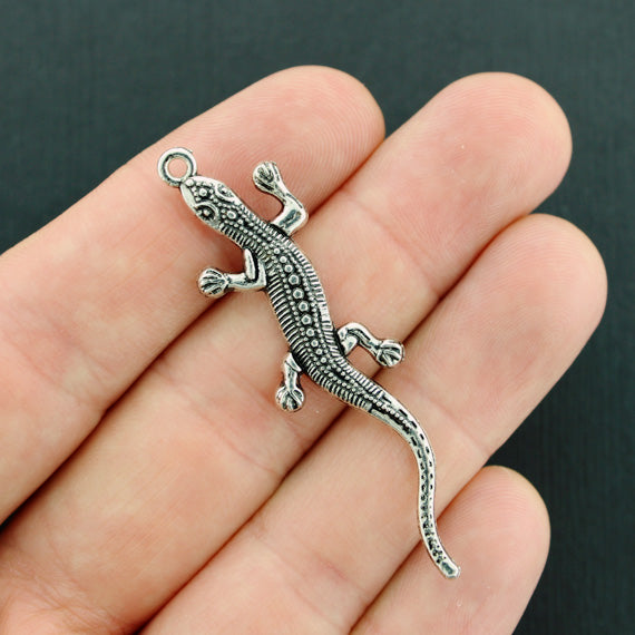 4 Gecko Lizard Antique Silver Tone Charms - SC5860