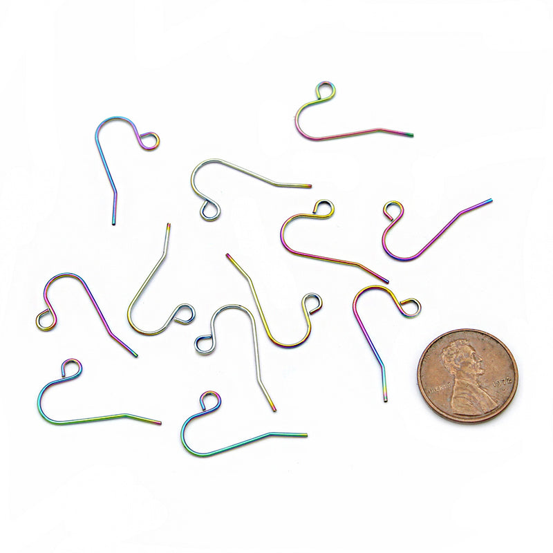 Rainbow Electroplated Stainless Steel Earrings - Wire Hooks - 22mm x 12mm - 10 Pieces 5 Pairs - FD999