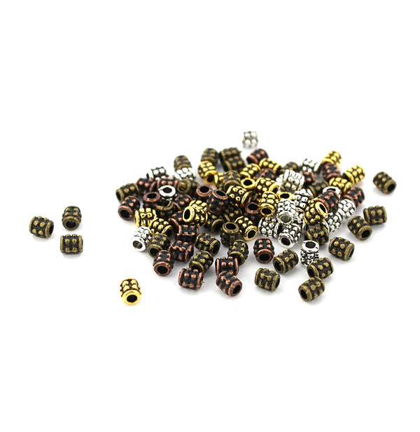 Tube Spacer Beads 4mm - Assortiment de tons argent antique, bronze, cuivre et or - 100 perles - SC7996