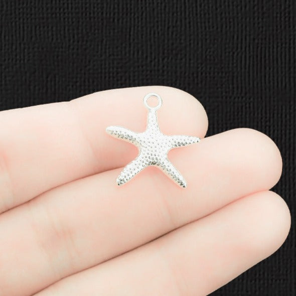 10 Starfish Silver Tone Charms 2 Sided - SC1290