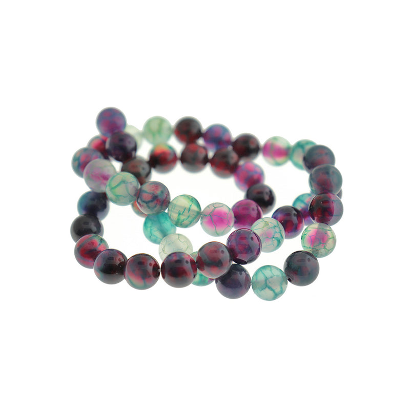 Round Natural Dragon Vein Beads 8mm - Dyed Purple and Blue - 1 Strand 47 Beads - BD1706