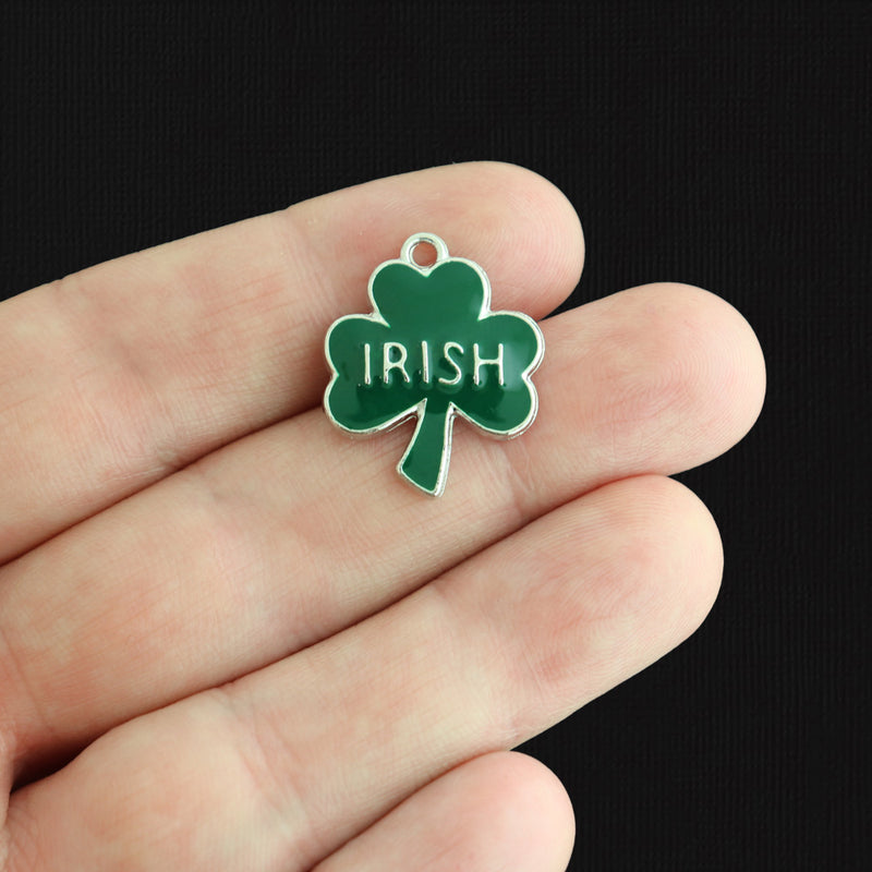 4 Irish Four Leaf Clover Silver Tone Enamel Charms - E812