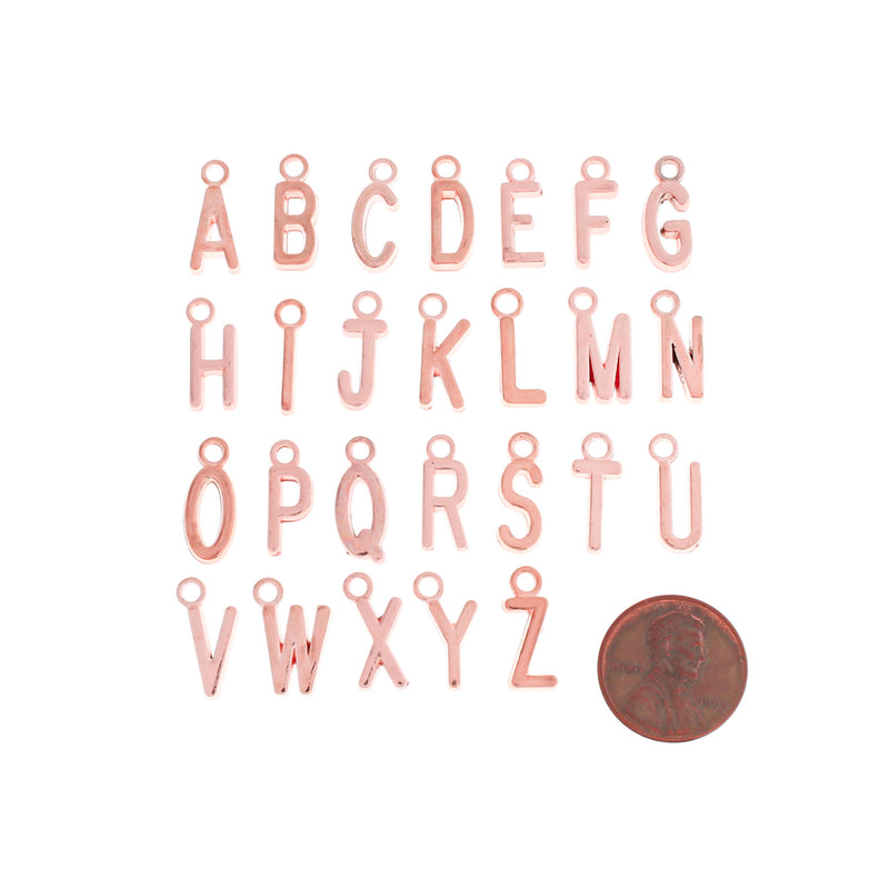 26 breloques de ton or rose lettre alphabet - 1 jeu - Alpha2100