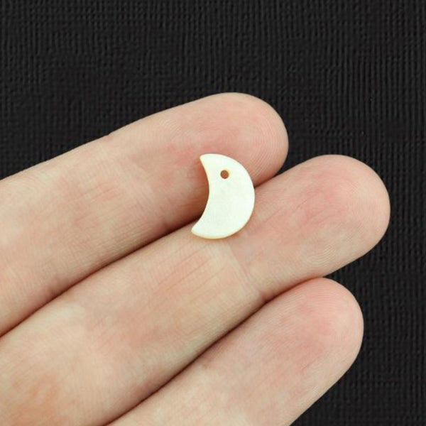 8 Crescent Moon Natural White Freshwater Shell Charms 2 Sided - Z329