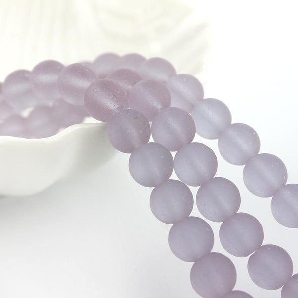 Perles rondes en verre de mer de culture 8 mm - Violet lavande - 1 rang 24 perles - U130