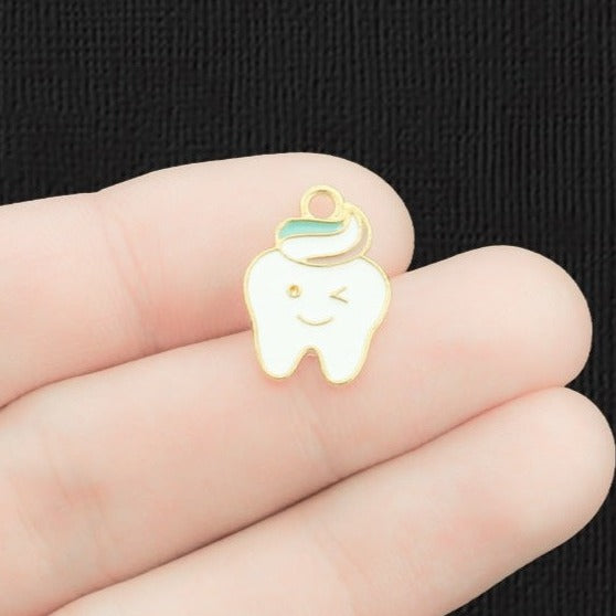 5 Tooth Gold Tone Enamel Charms - E1442