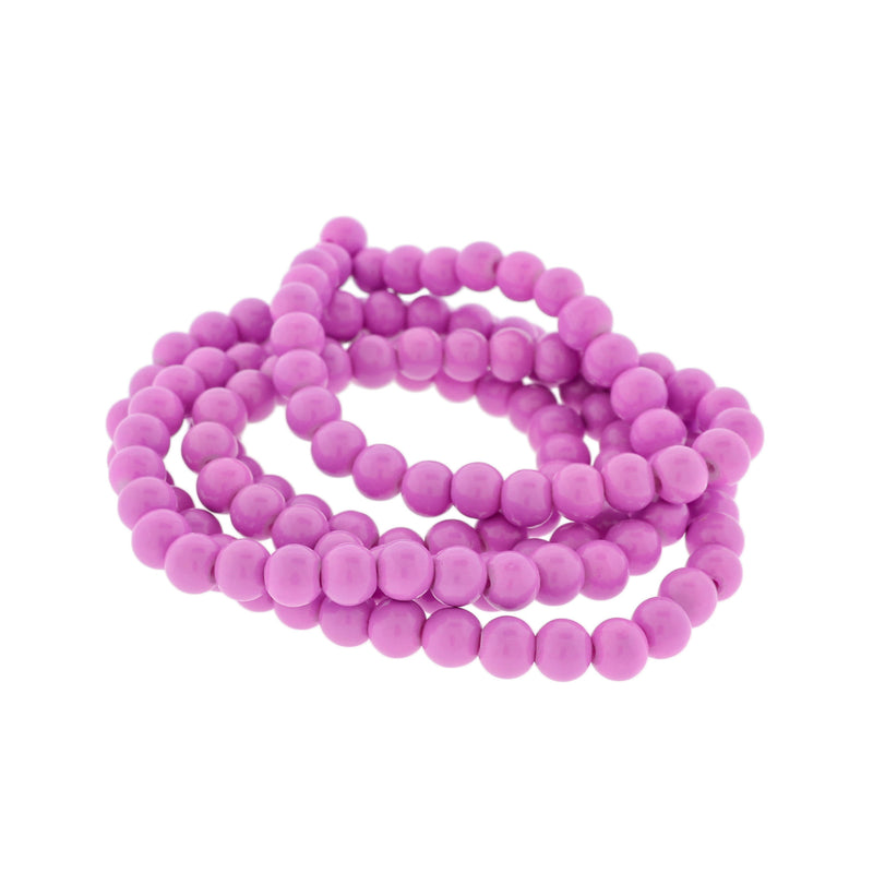 Perles Rondes en Verre 6mm - Violet Orchidée - 1 Rang 133 Perles - BD2795