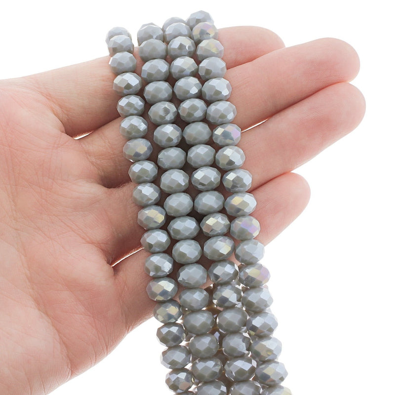 Faceted Rondelle Glass Beads 8mm x 6mm - Electroplated Grey - 1 Strand 66 Beads - BD2733