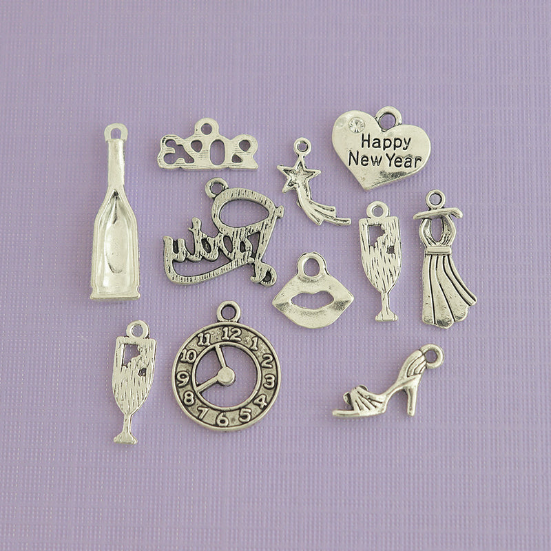 Happy New Year 2023 Charm Collection Antique Silver Tone 12 Charms - COL161