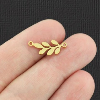 2 Leaf Connector Gold Tone Stainless Steel Charms 2 Sided - SSP085