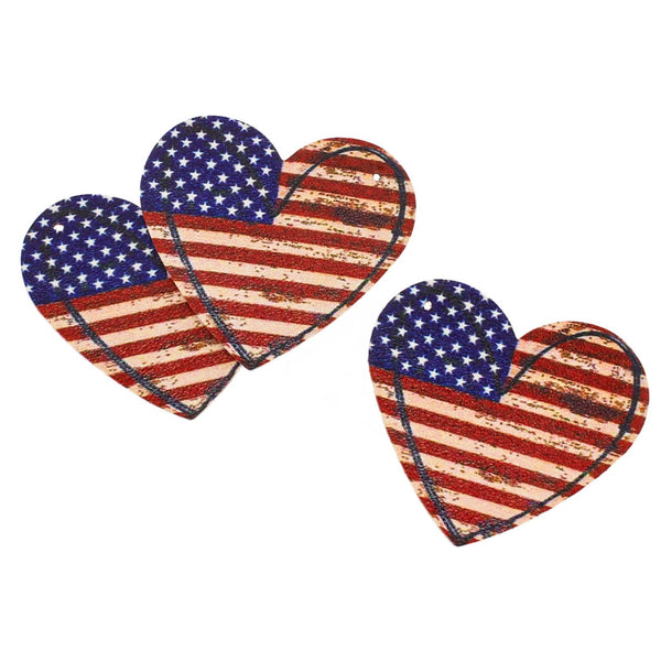 Pendentifs Coeur Simili Cuir - Drapeau Américain - 4 Pièces - LP274