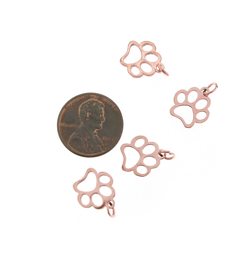 4 Paw Print Rose Gold Stainless Steel Charms 2 Sided - MT359