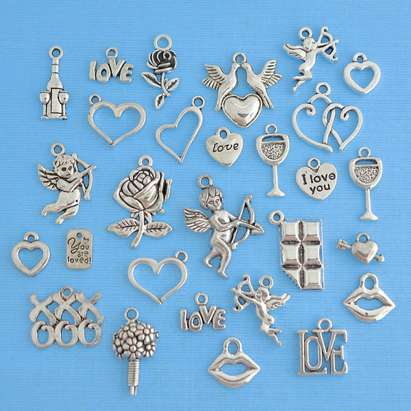 Deluxe Valentine Charm Collection Antique Silver Tone 28 Charms - COL280