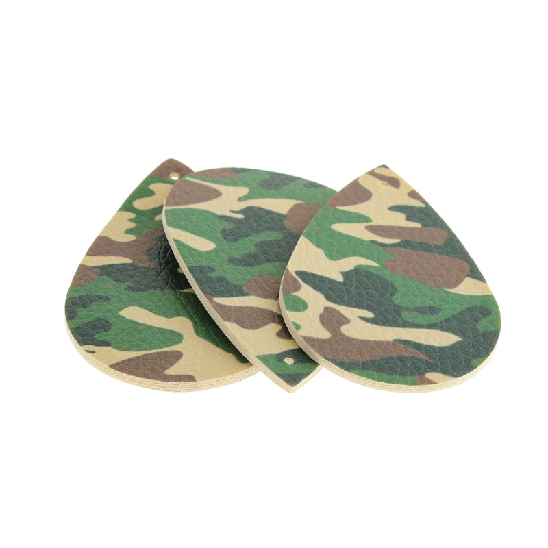 Imitation Leather Teardrop Pendants - Green Camouflage - 4 Pieces - LP246