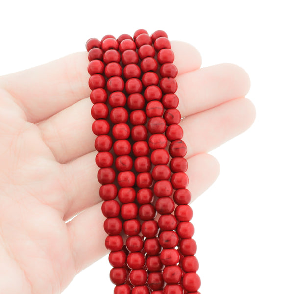 Round Synthetic Turquoise Beads 6mm - Crimson Red - 1 Strand 67 Beads - BD2790