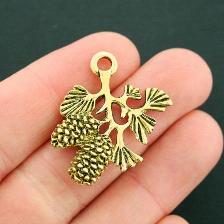 2 Pinecone Antique Gold Tone Charms 2 Sided - GC1123