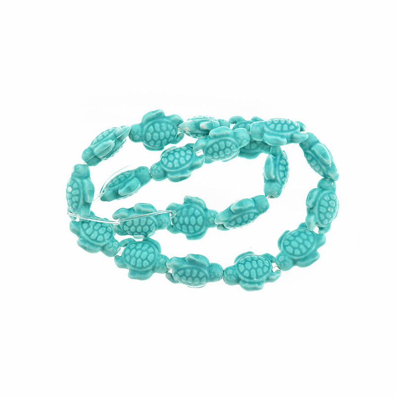 Turtle Porcelain Beads 19mm x 15mm - Cyan Blue - 10 Beads - BD2328