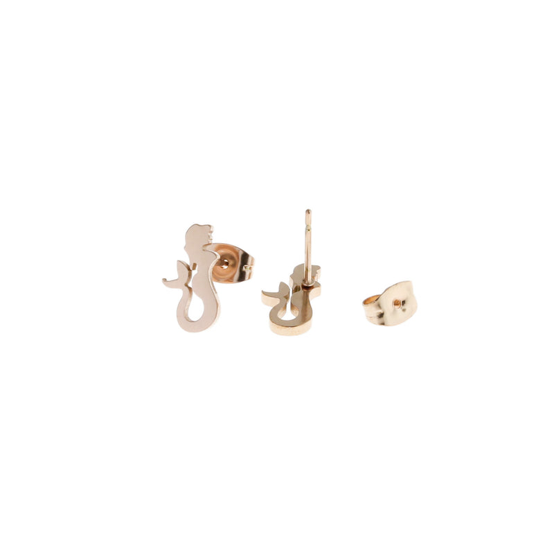 Boucles d'Oreilles en Acier Inoxydable Or Rose - Clous de Sirène - 12mm x 6mm - 2 Pièces 1 Paire - ER192