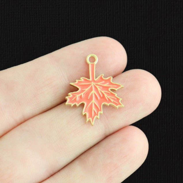 8 Maple Leaf Gold Tone Enamel Charms - E1568